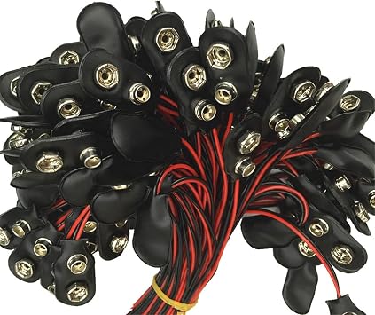 100pcs I Shape 9V Battery Snap Connector Battery Button 150mm 6 Leads Copper Button Leather Case