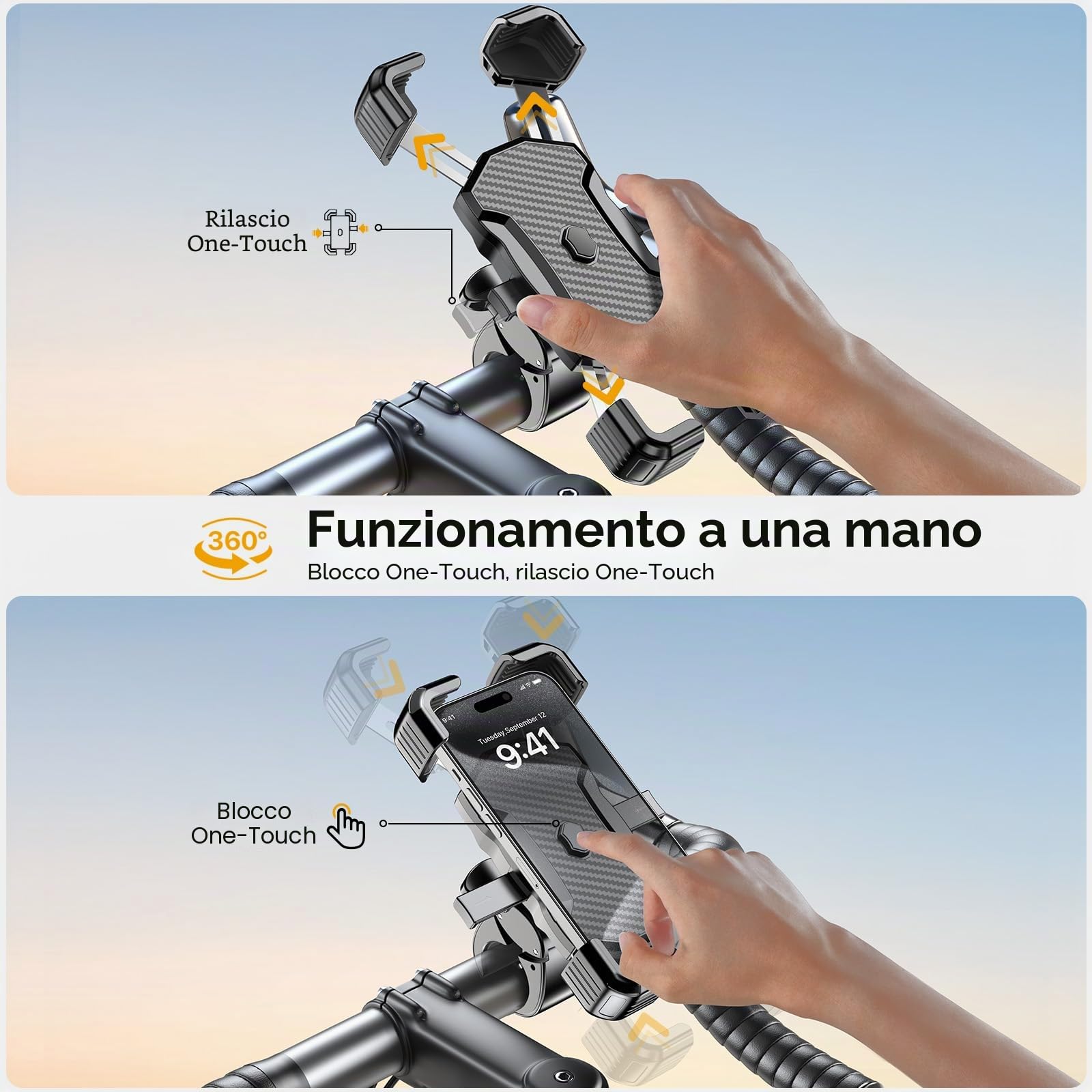 Miracase Supporto per cellulare universale per motorino, scooter, moto, compatibile con iPhone Pro 16/15/14 Pro Max e Samsung S25/S24/S23 Ultra