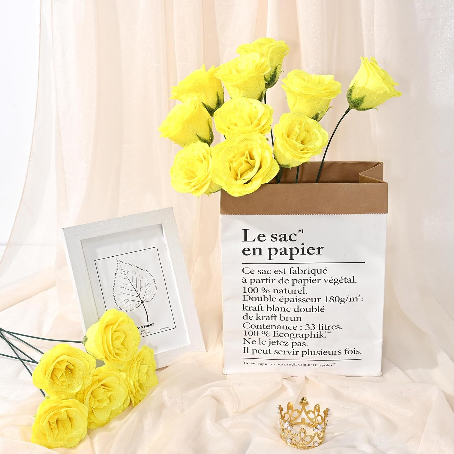 Waipfaru Yellow Glitter Roses Bouquet, DIY Flowers Bouquet, Birthday Gifts for Women Mom Grandma Wife Girlfriend, 24 Pcs Fake Rose for Valentines, Mothers Day, Anniversary, Graduation Gifts - Image 8