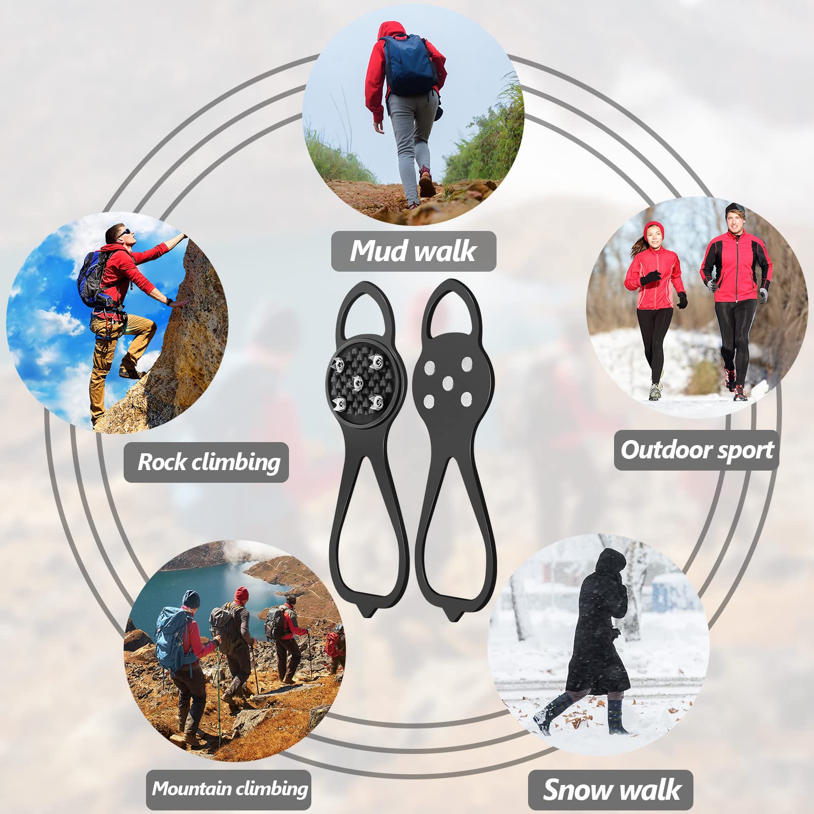 Syhood Lot de 6 paires de crampons à glace antidérapants avec 5 crampons de traction universels pour la neige, la randonnée, la pêche