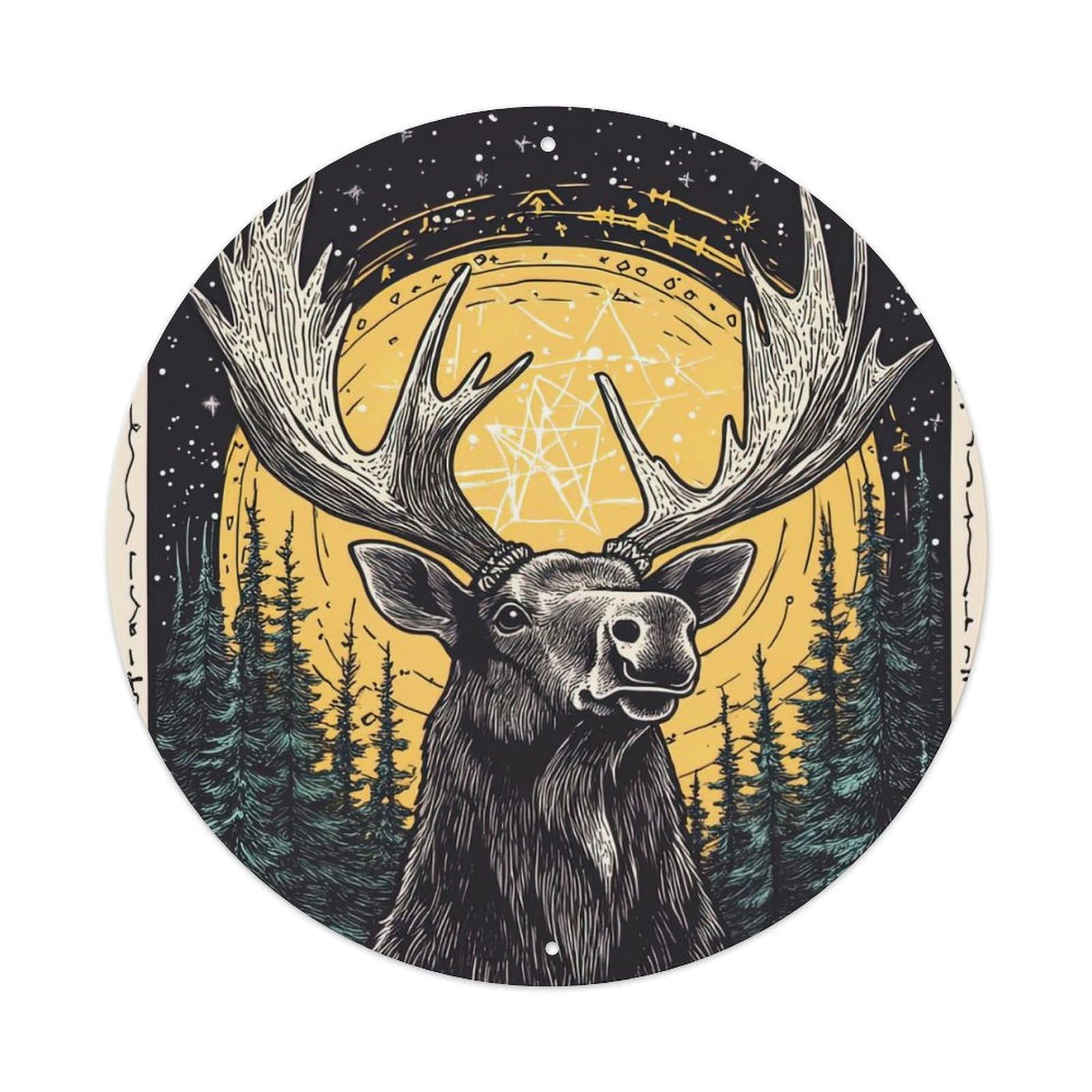 Animal Artwork Elk in The Forest Vintage Metal Tin Sign Plaque Wall Decor for Cafe, Club Bar, Office, Garden Metal Poster 8x8Inch