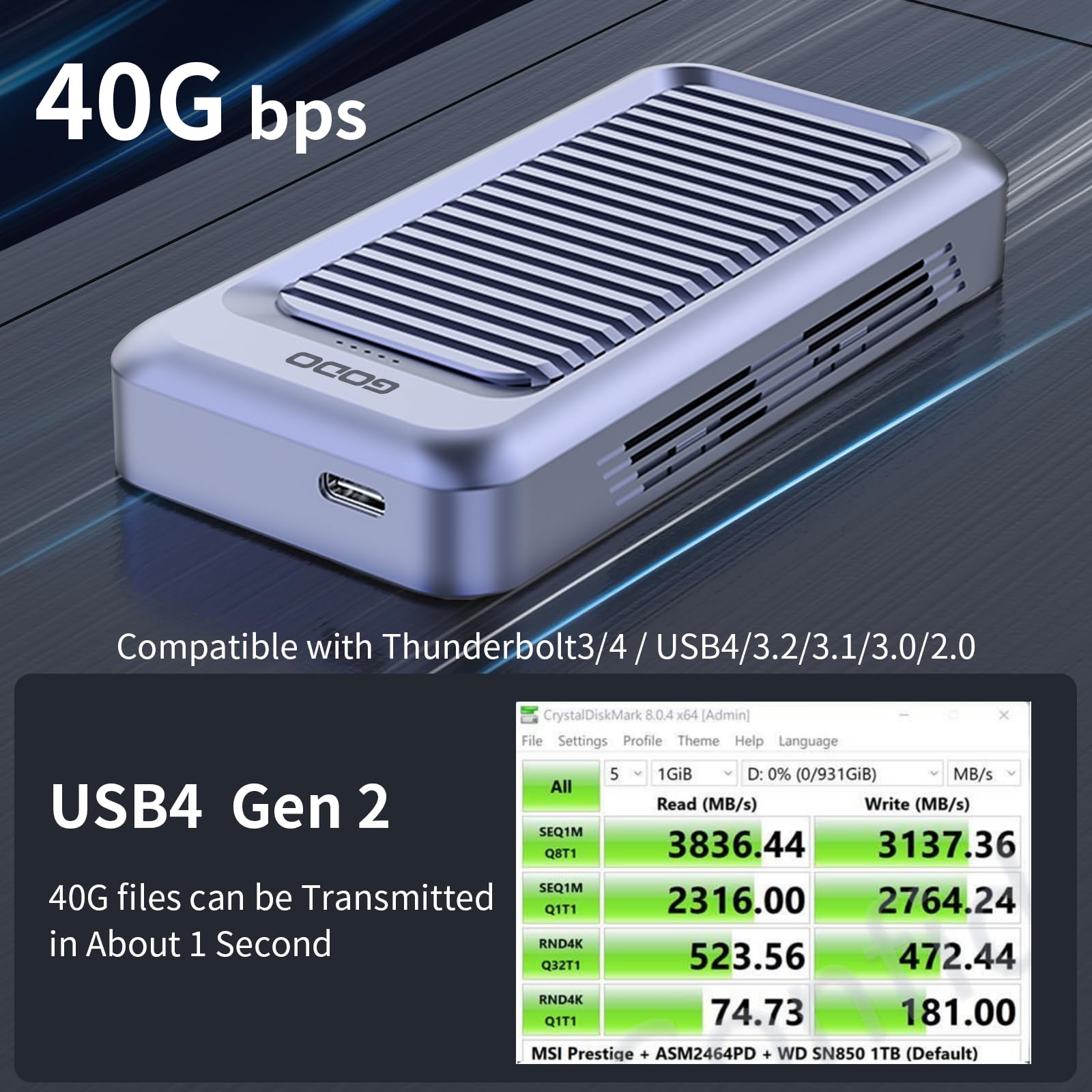 GODO Enclosure 4TB SSD 40Gbps USB 4.0 Aluminum - Dettaglio