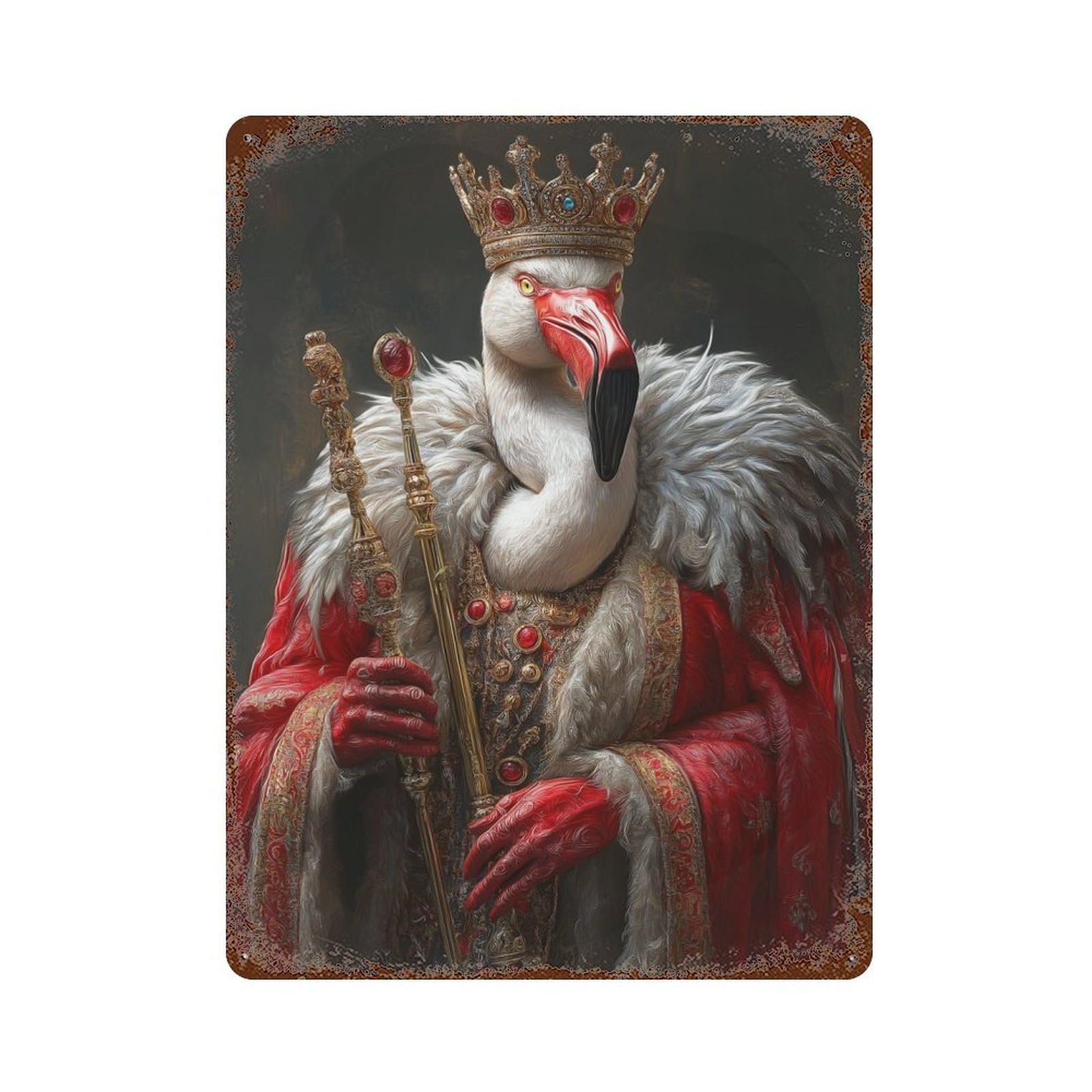 Flamingo King Rust Effect Tin Sign 15.7"x11.8", Ideal for Farmhouse, Kitchen And Entryway Decor