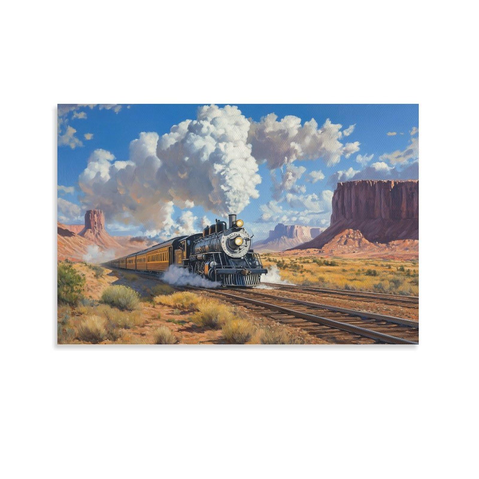 YYVKPMLXC Art Giclee Canvas Steam Train Pictures on Canvas Desert Scenery Wall Art Print Artwork Painting Pictures Decor by Paintings Ready To Hang for Home Decor 20x30inch(50x75cm)