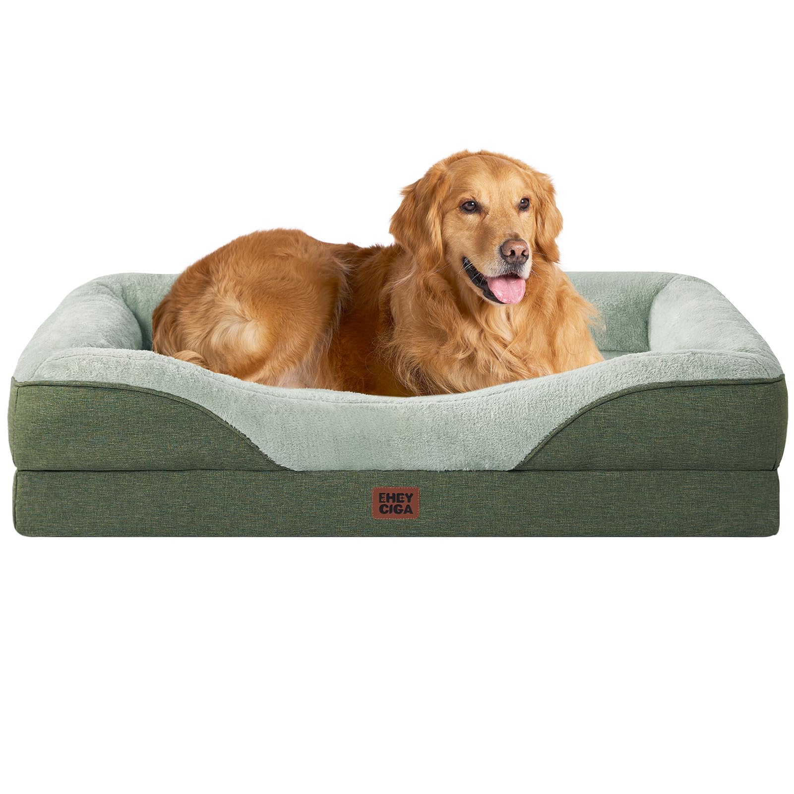 EHEYCIGA Memory Foam Cuccia Cane Interno Taglia Grande, Impermeabile Divano per Cani Sfoderabile e Lavabile, Letto per Cani con 4 Bordi Rialzati, Verde, 106.5x76x18.5cm