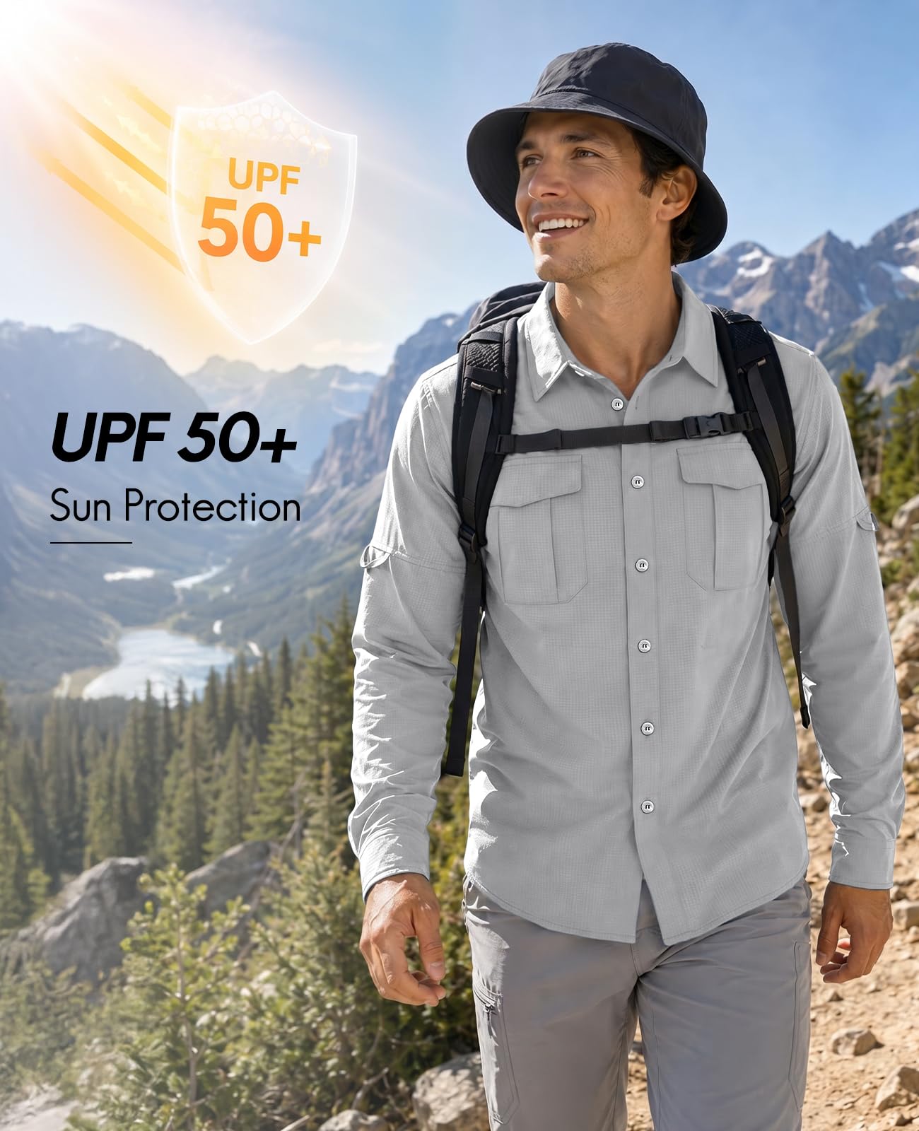 Haimont Camisas de pesca con protección solar UPF50+ para hombre, para senderismo, viajes, camisas de manga larga con botones y bolsillos