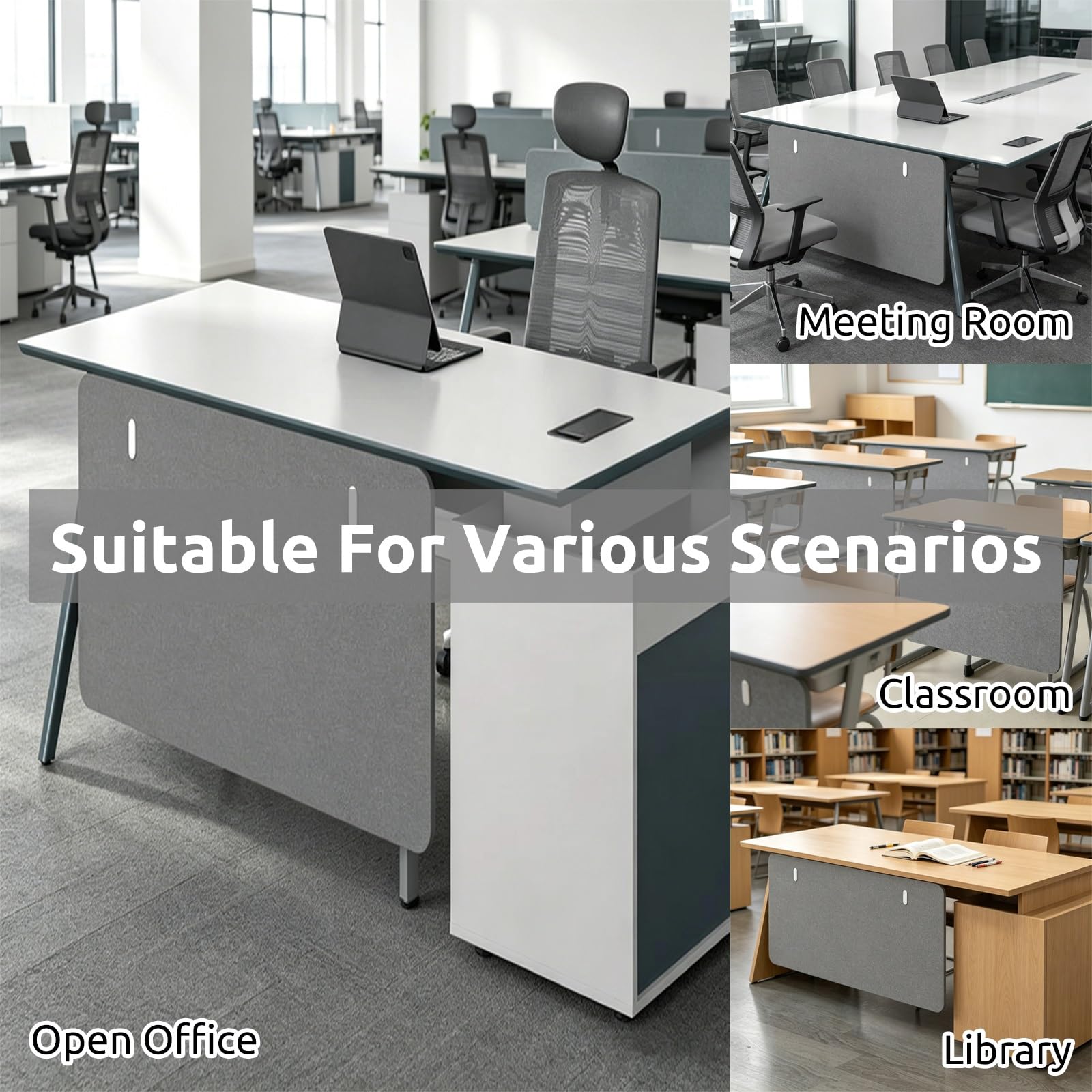 Pannello di privacy sottoscrivania Pannello Modesty Sotto Tavolo, Barriera Privacy per Gambe sotto Scrivania per Affittuari e Aziende, Divisorio Fonoassorbente, Riduce Rumore(Light Gray,52"x12")