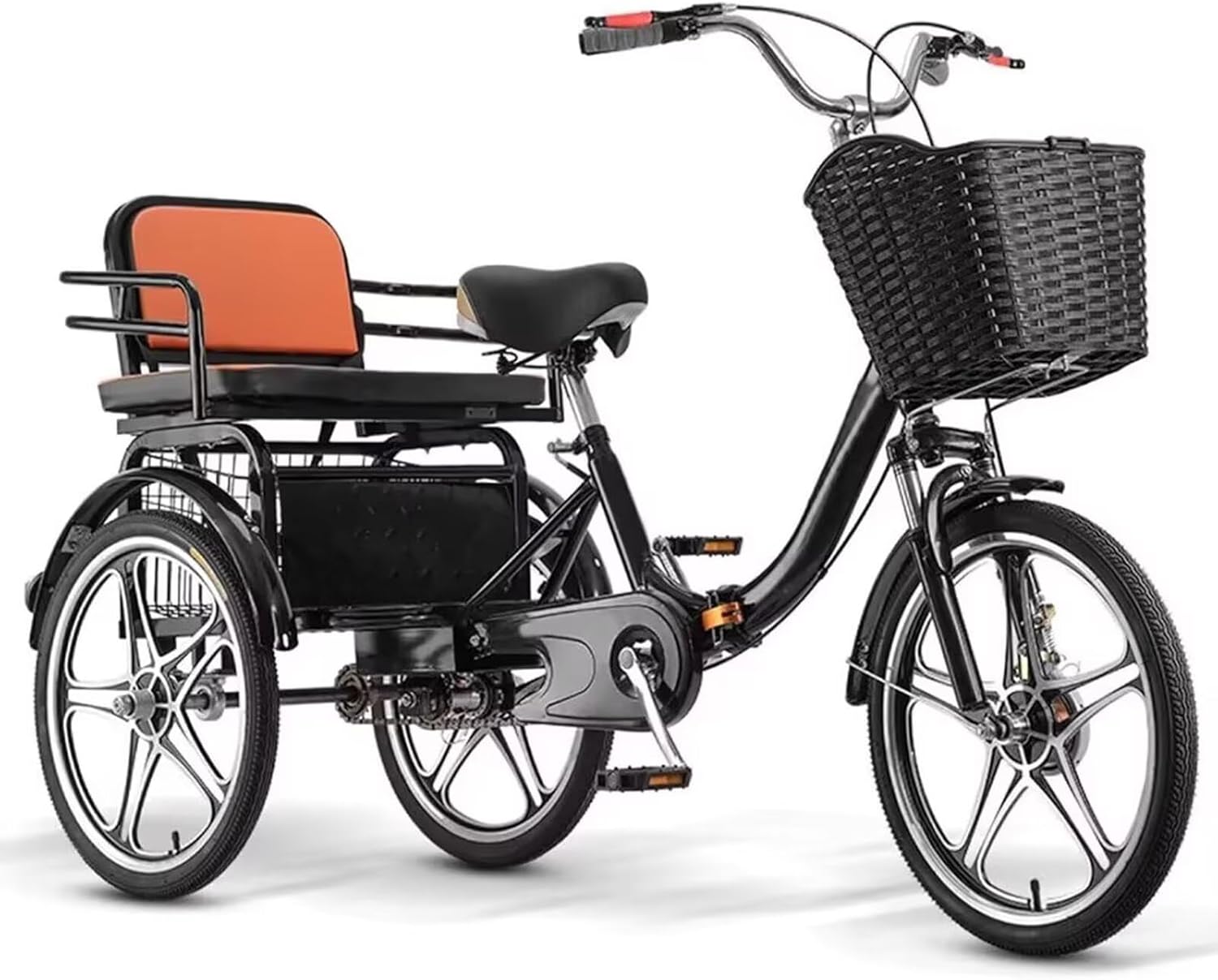 3 Wheels Cruiser Bikes with Integrated Wheels,Rear Seat Carry Passenger and Cargo,Dual Brakes,Folding Pedal Assist Trikes for Men,Women,Front Suspension,Dual Chian Drive