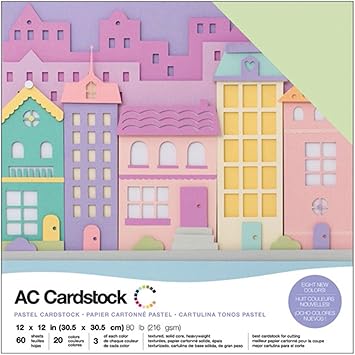 Cardstock 12x12 Scrapbook Paper Pack - Textured Heavy Duty Paper for Die Cutting, Card Making, Crafts - 60 Square Sheets, 20 Unique Colors, 80lb 216gsm, Solid Core - Pastels