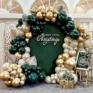 Emerald Green Gold Balloon Arch Kit, Double Stuffed Dark Forest Green Pe...