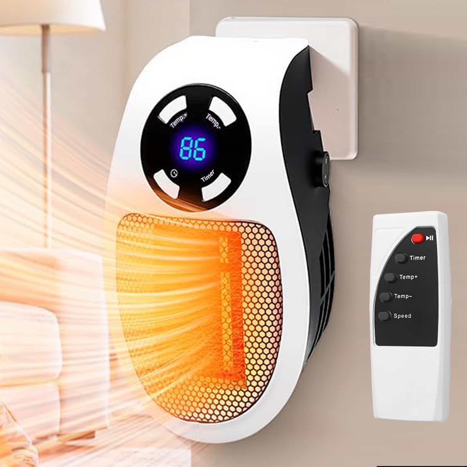 Mini Plug in Heater Portable Wall Space Heater with Remote Small Wall Outlet Heating with Adjustable Thermostat and