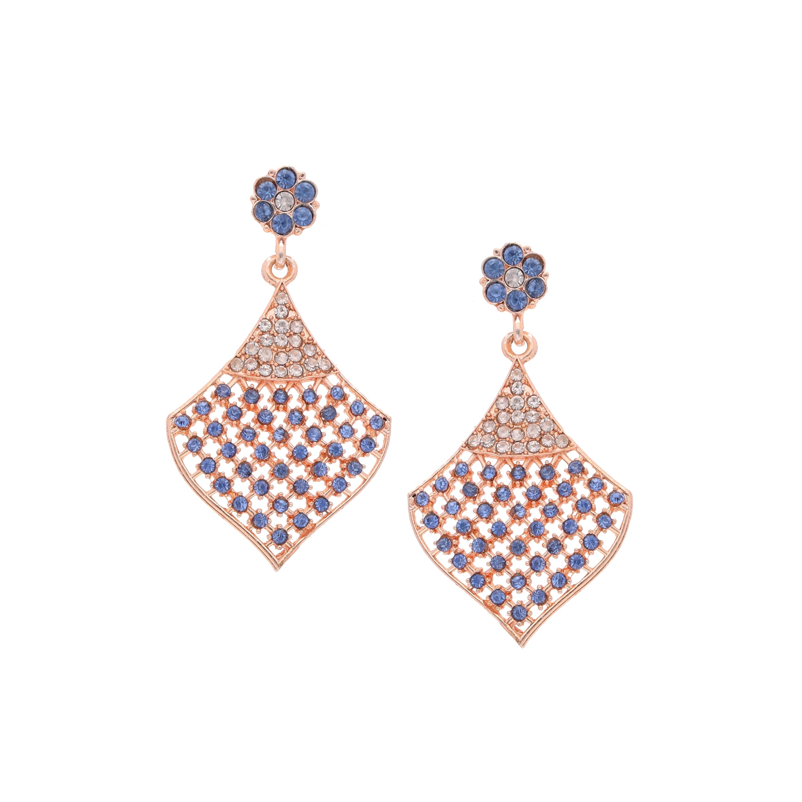 Brado JewelleryRose Gold Polished American diamond Studded Drop Earrings for Women and Girls