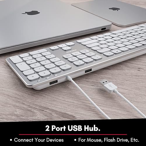 Miniatura 3 de Macally Teclado USB con cable para Mac - Teclado Apple compatible con puertos USB para mouse - Teclado Mac de tamaño completo con teclado numérico -