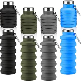 4 Pack Collapsible Water Bottles, 16oz Portable Reusable Silicone Water Bottle, Foldable Water Bottles for Travel Gym Camping Hiking, Leak Proof Sports Water Bottle with Carabiner (Deep Color)