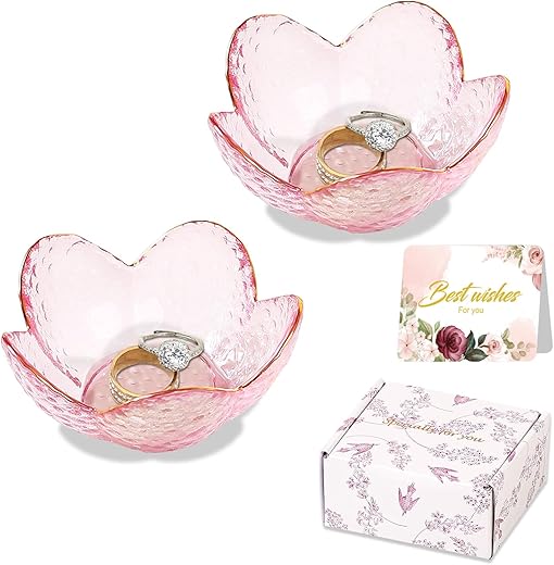 Pink Glass Flower Trinket Dish Review — Cute 2‑pc Ring Holder & Jewellery Tray | Aesthetic Gifts for Women, Mother’s Day & New Home