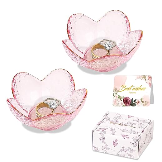 Cute Pink Glass Flower Jewelry Dish Set