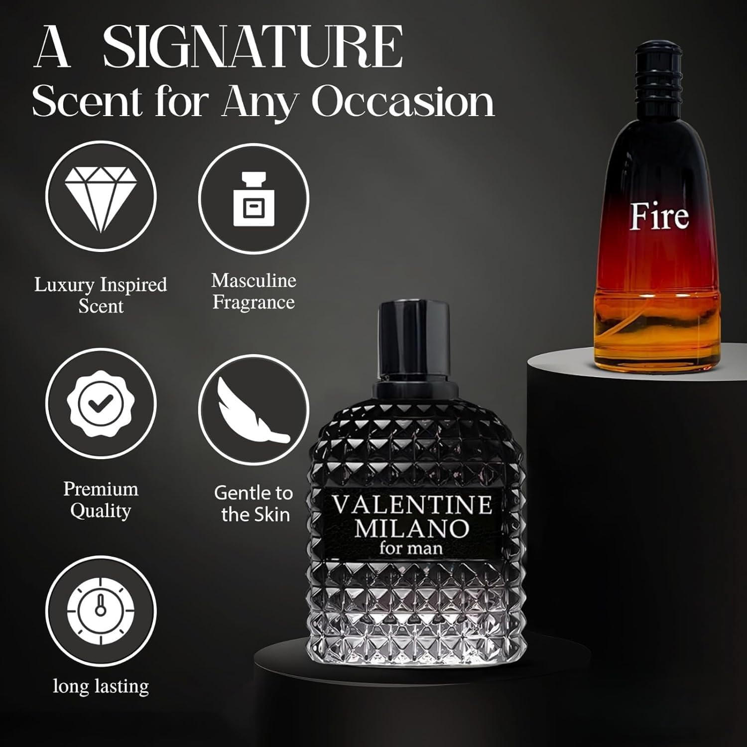 Valentine Milano & Fire Cologne For Men, Eau De Toilette Fragrance for Men, Wonderful Gift, Masculine Scent for All Skin Types, 3.4 Fl Oz Each (Pack of 2) Perfume Set