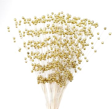 Coshar 50pcs Pearl Stick Stems Bouquets Pearl Stick for Flower Bouquet Filler for Floral Arrangements for Bride Wedding and Party DecorationGold