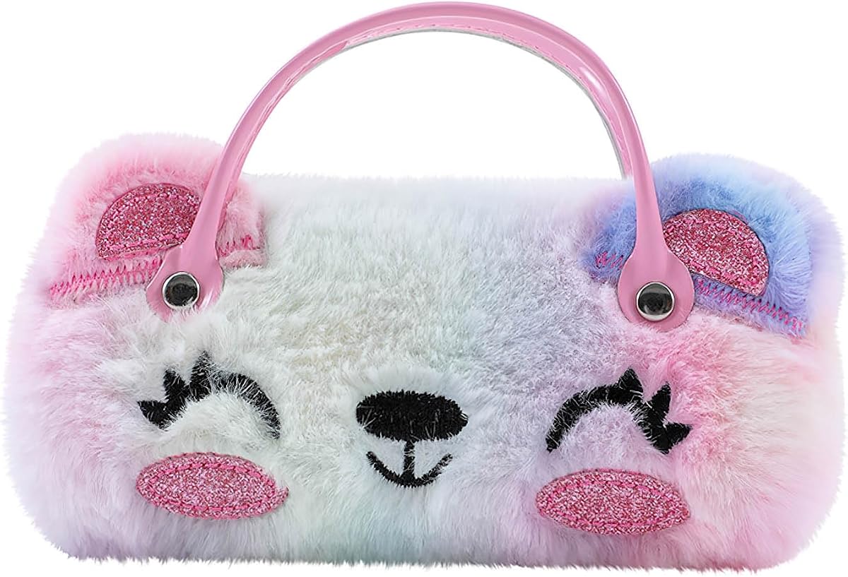 Hifot Plush Hard Eyeglass Case, Makeup Storage Bag Portable Sunglasses Pouch Hard Shell with Handle