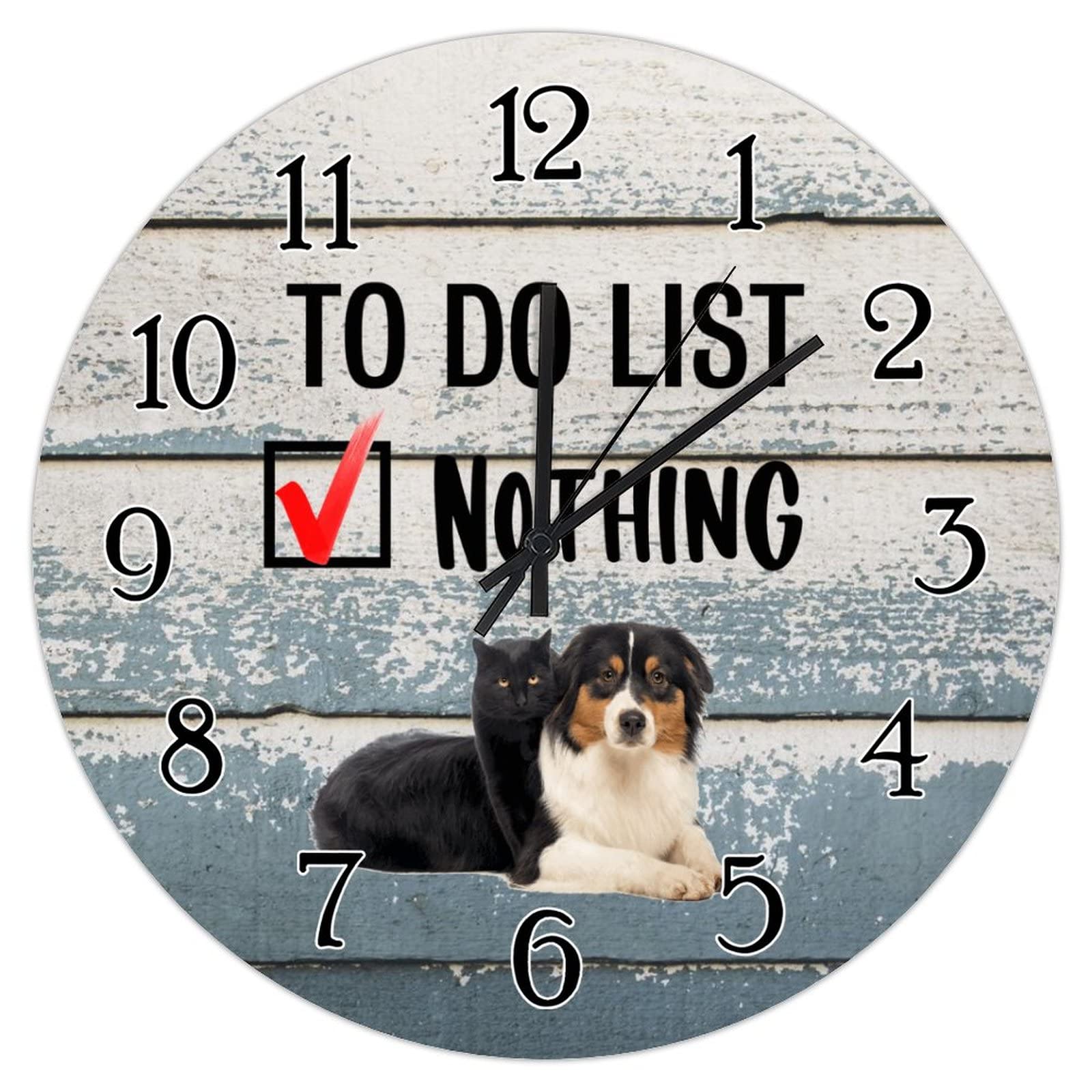Horloge murale pour chambre d'enfant animaux chat et chien berger australien à pile