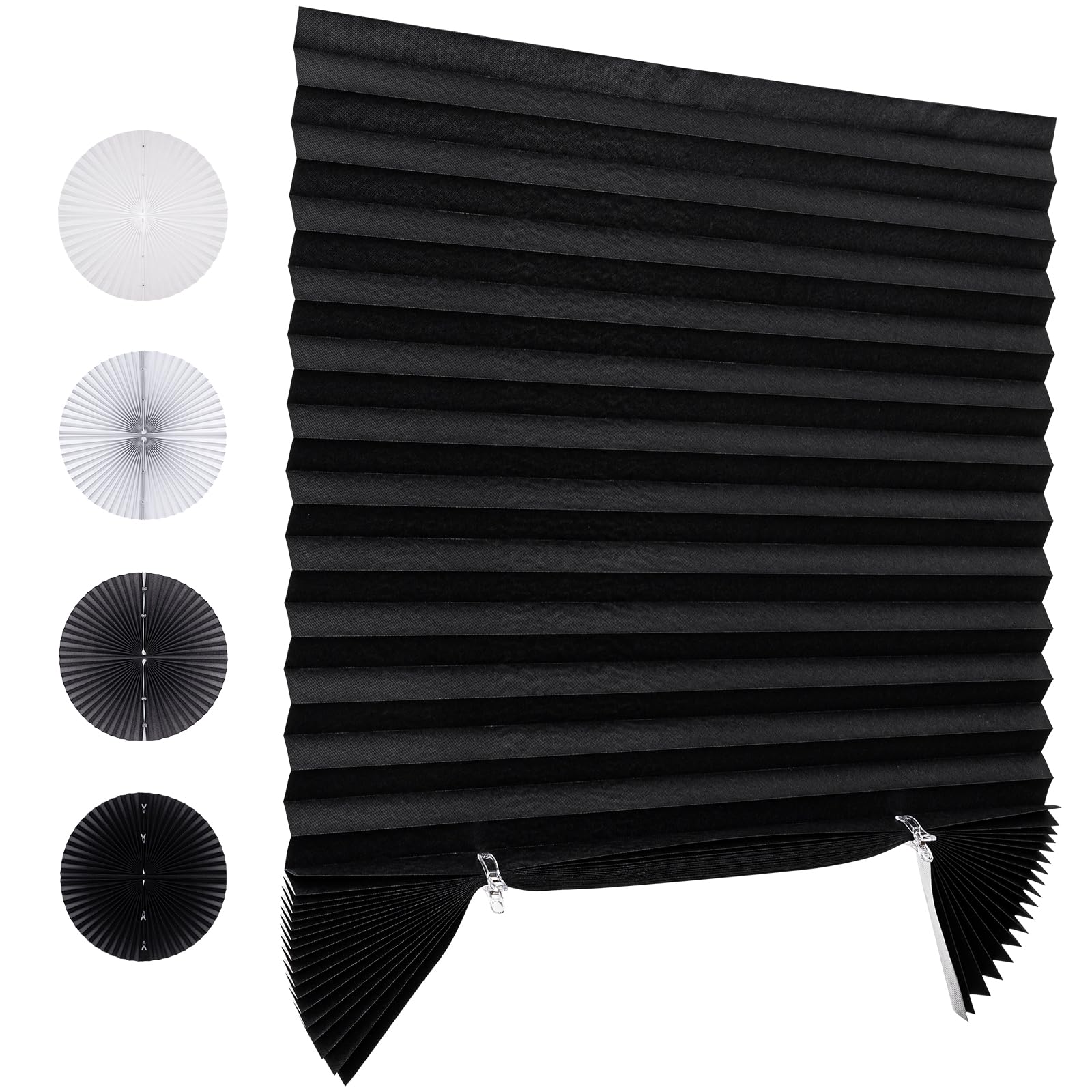 4pcs Pleated Shades for Windows Blackout No Drill Blinds Cut to Size Temporary Shades Self Adhesive Cordless Blinds for Home Bedroom Office (Black, 35" W x 71" H)