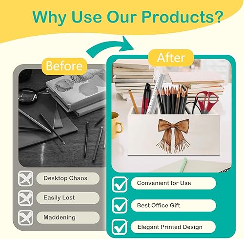 Miniatura 3 de Coquette - Portalápices de madera con lazo occidental para accesorios de escritorio, decoración de oficina occidental, regalos retro de vaquera,