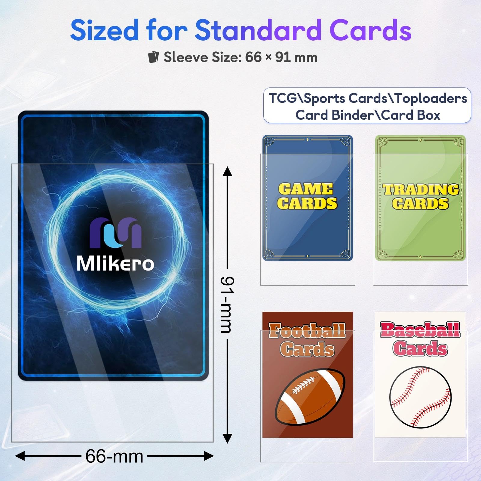 Mlikero 600 fundas para tarjetas, fundas transparentes y suaves para tarjetas intercambiables, polipropileno (PP), aptas para MTG, TCG, béisbol, fútbol, tarjetas de juego