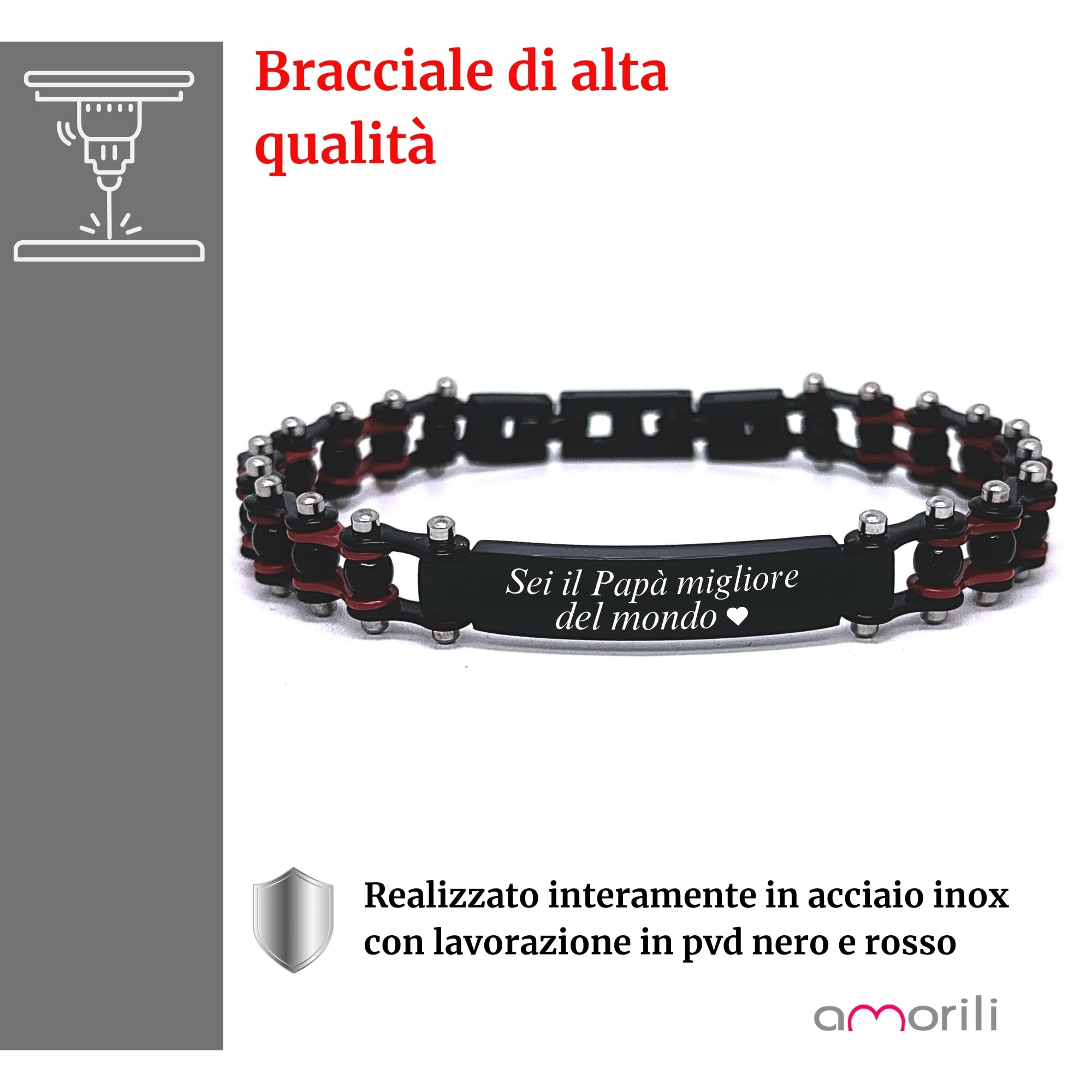 Bracciale Uomo Catena Moto in Acciaio Inox | Gioiello Biker con Colori Squadra di Calcio del Cuore | Regalo Tifosi Sportivi