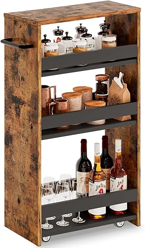 MARTY Carrito de almacenamiento rodante de 7.9 pulgadas de ancho, carrito de cocina de 4 niveles con asa de ruedas, carrito de almacenamiento