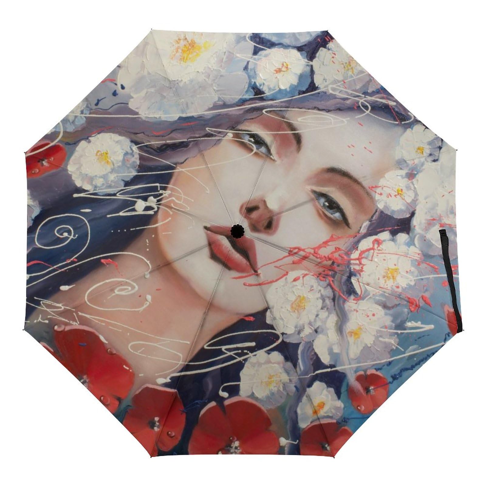 Automatic Umbrella Red Poppy Folding Umbrellas Light Windproof Umbrellas Portable Travel Umbrella
