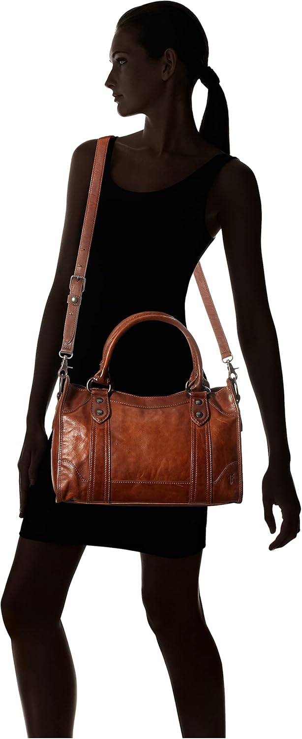 Frye Women's Melissa Zip Satchel Leather Handbag with Adjustable Shoulder Strap & Top Handle