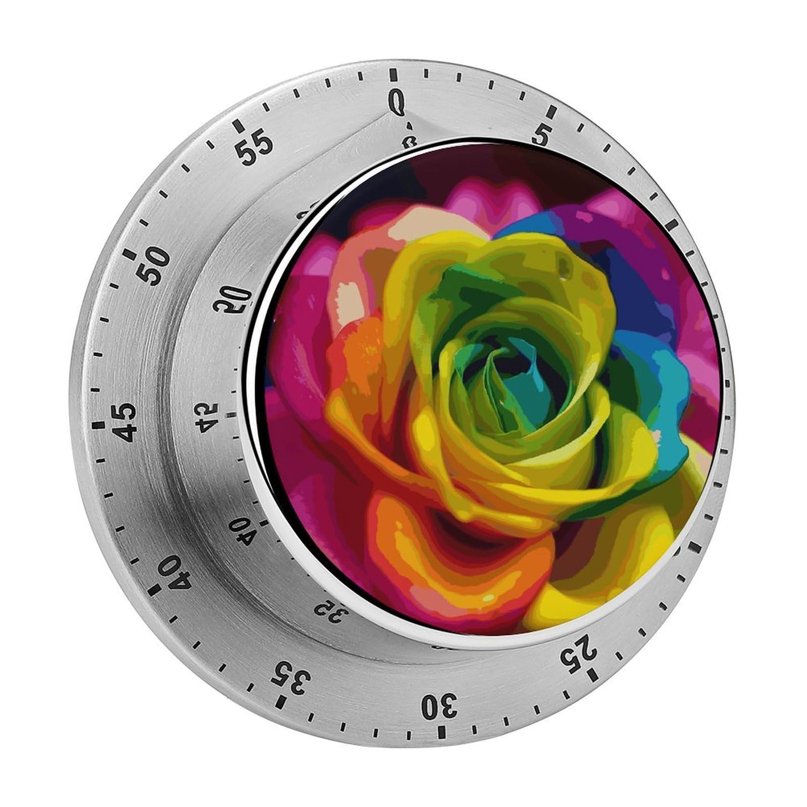 Rainbow Flower Timer Loud Mechanical Timer Stainless Steel 60-Minute Kitchen Timers Waterproof Chef Cooking Timers Sport Countdown Clock Portable Countdown Alarm Adult