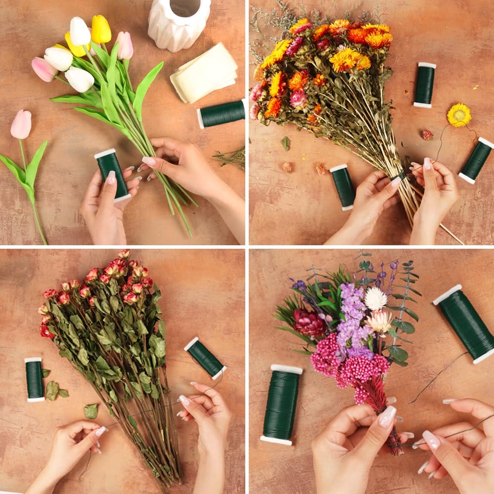 Fil Fleuriste Vert 100m - Calibre 22 - Avec Cutter Intégré - Pour Couronnes, Bouquets & DIY