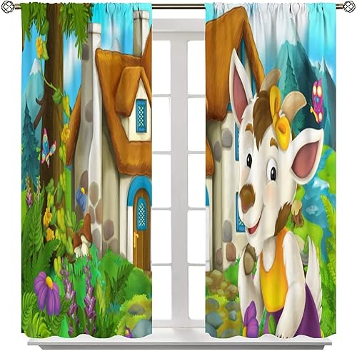 Vista 274 de Cortinas de cabeza de cabra, misteriosa cabeza de cabra malvada, calavera negra, bolsillo para barra, cortinas opacas para ventana, juego de 2