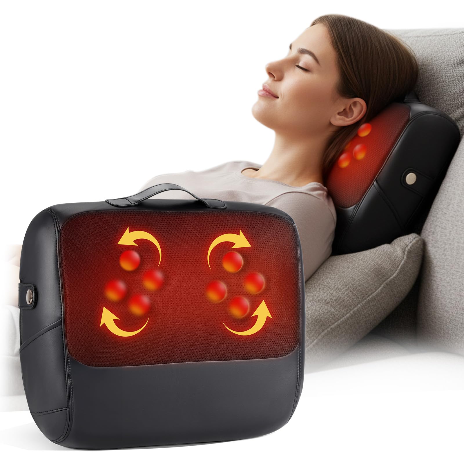 KNQZE 3-in-1 Shiatsu Back Massager with Heat & Support - 4D Deep Tissue Kneading for Neck, Shoulder, Lower Back | Dual-Side Heating Massage Pillow for Home, Office, Car | FSA Gift for Women, Men