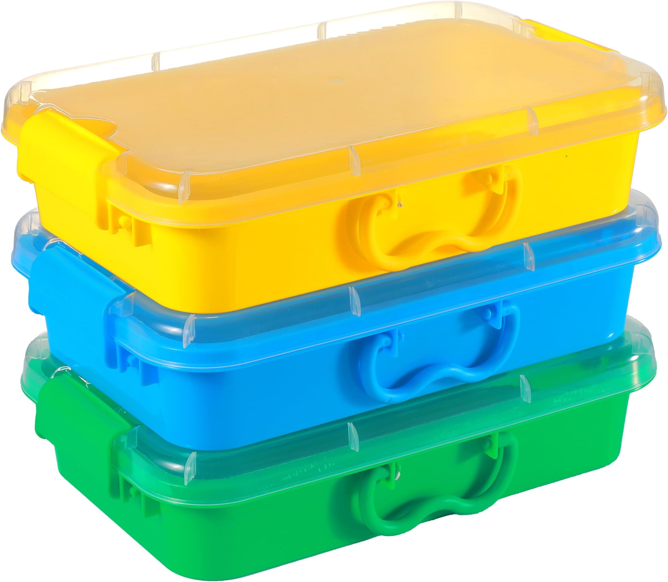 Carolart 3 Pack Storage Bins with Lids, 13.5 Inch Plastic Toy Organizer for Classroom, Small Stackable Containers for Sensory Sand, Art Supplies, Puzzles, Craft and Snacks