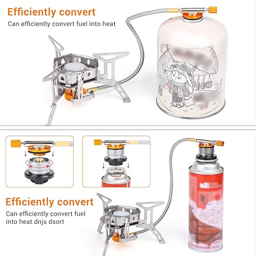 Miniatura 2 de KOCZIL Estufa de mochilero portátil ligera de 3500 W, encendido piezoeléctrico, plegable, doble combustible, propano butano, quemador de campamento,