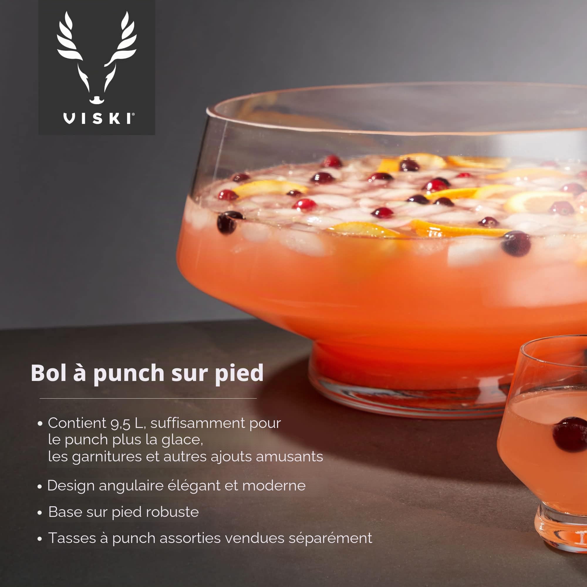 Viski Bol à punch en verre sur pied, bol à base lourde avec design incliné, service de fête pour cocktails, centre de table fonctionnel, lot de 1, transparent