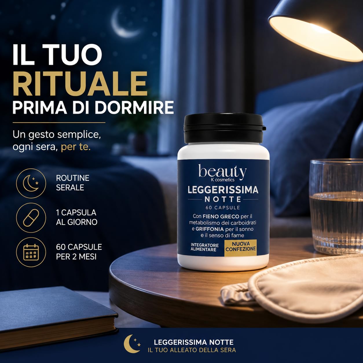 Leggerissima Notte Integratore Alimentare Notturno in Capsule, 180 Capsule | Supporto al Controllo del Peso, Benessere Notturno, Con Griffonia, Fieno Greco e Mate