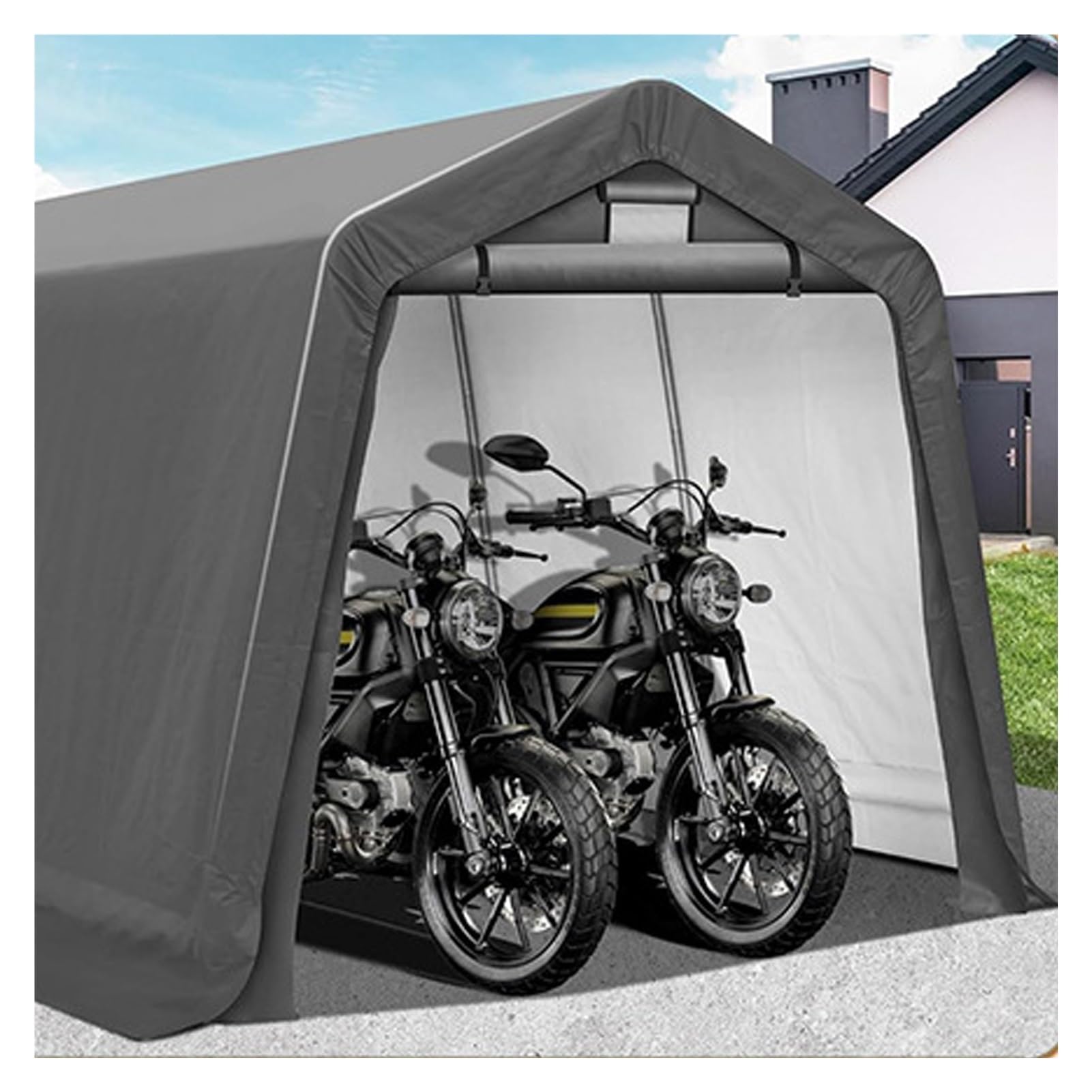 Garage Moto Per Esterno Capanno Da Giardino Stabile e resistente al vento Protezione per tutte le stagioni per moto, attrezzi da giardino, giocattoli, tosaerba(1.8x3x2 m)