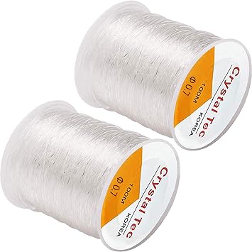 BingBing 2 Packs 0.7mm Elastic String, Jewelry Cord, Bracelet Rope Crystal Beading Cords, Transparent Beaded Line, Can Easily Pass Through Jewelry, Suitable for DIY Making 2Pack 0.7mm-White