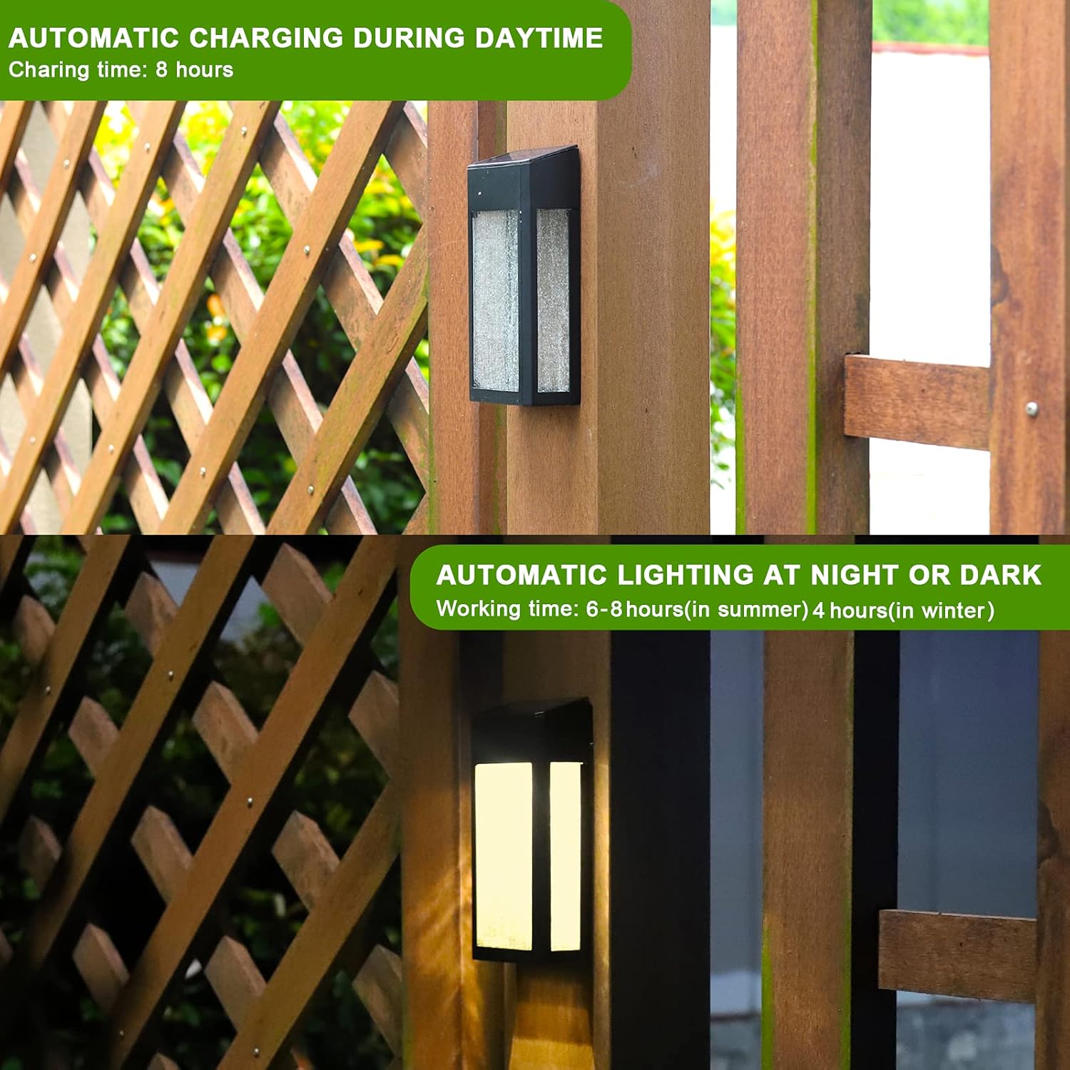 GOODFOEVER 4 Pack Solar Fence Lights Solar Post Accent Light/Wall Light for Outdoor, Yard, Fence, Porch and Garage, Body in Aluminum and Glass Waterproof - Image 4