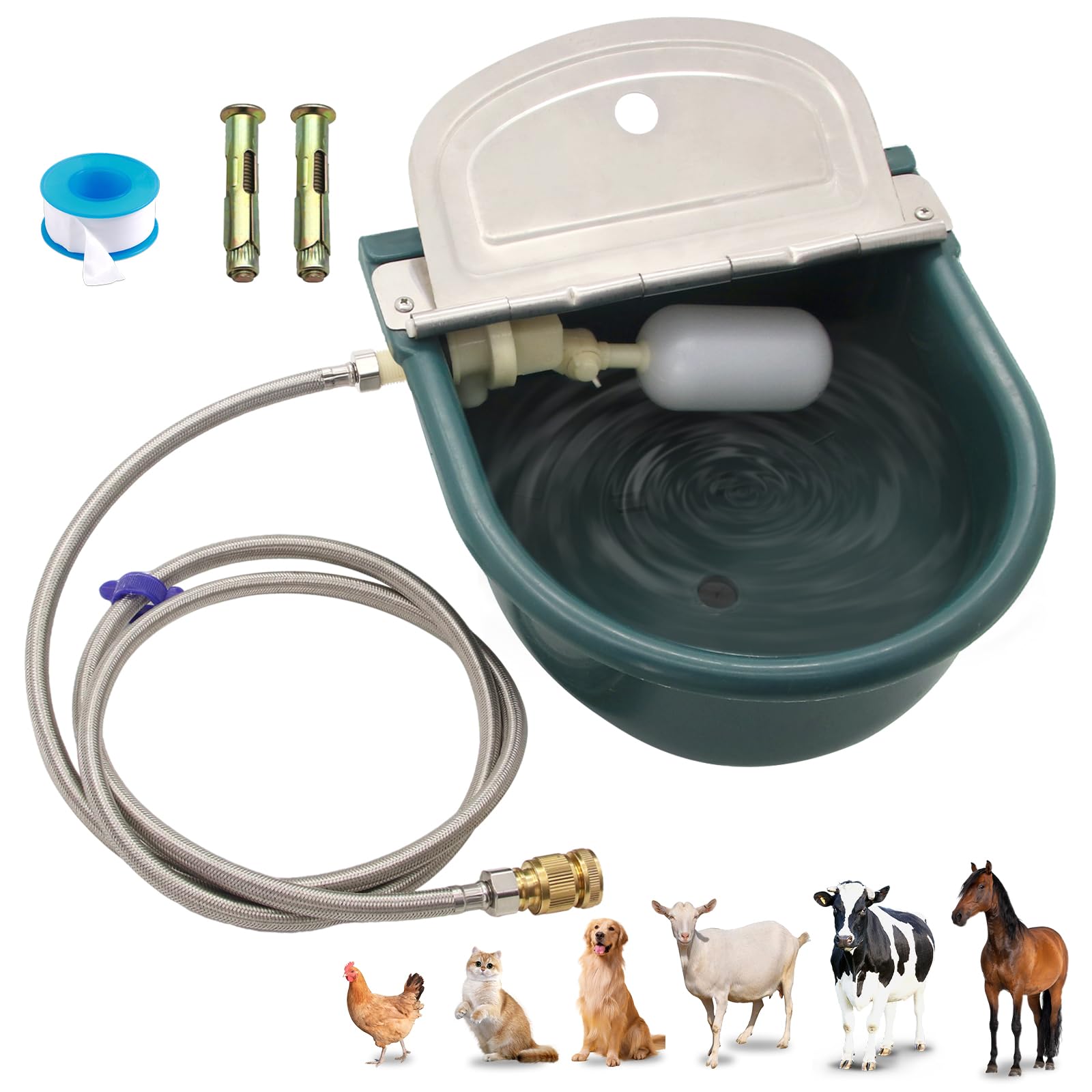 Automatic Water Bowl Plastic Livestock Waterer for Horse Cattle Goat Sheep Dog,Farm Grade Sheep Water Trough Bowl (with Drainage Hole & 39.37 inch