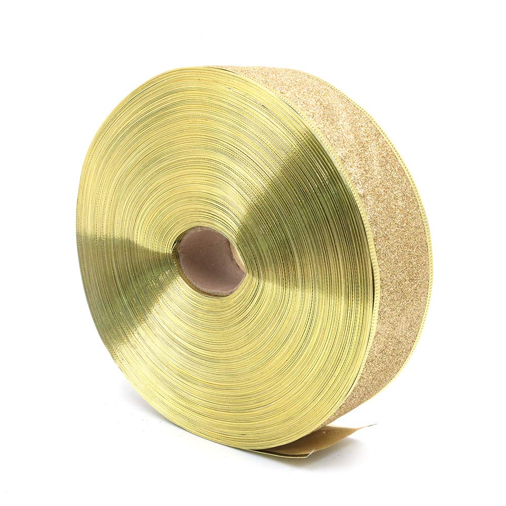 POFET 100 yardas, 1 rollo de cinta dorada con purpurina para decoración de árbol de Navidad, hogar, boda