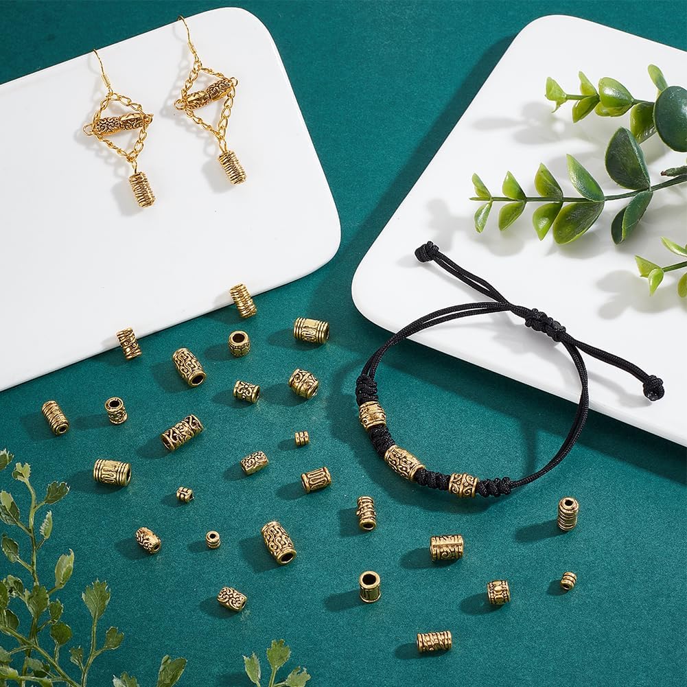 PH PandaHall 120pcs 12 Style Gold Spacers Barrel Column Tube Spacers Beads Tibetan Alloy Loose Beads for Bracelets Necklace Jewelry Making 412mm - Image 5