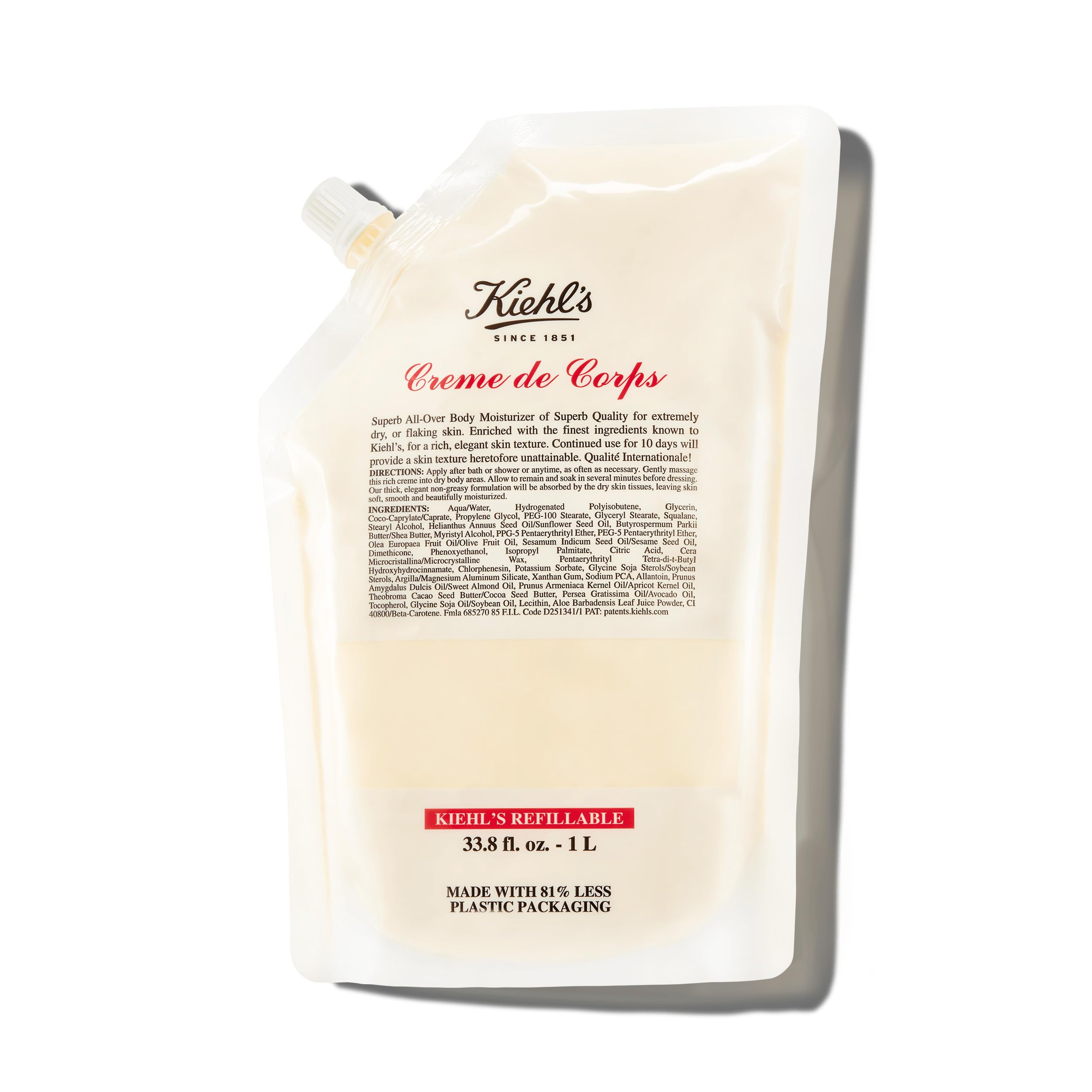 KIEHL'S Creme de Corps, Crema Corpo Nutriente, Per Tutti i Tipi di Pelle, Effetto Levigante, Pelle Morbida, Con Burro di Cacao, Burro di Karité e Squalano, 1 lt