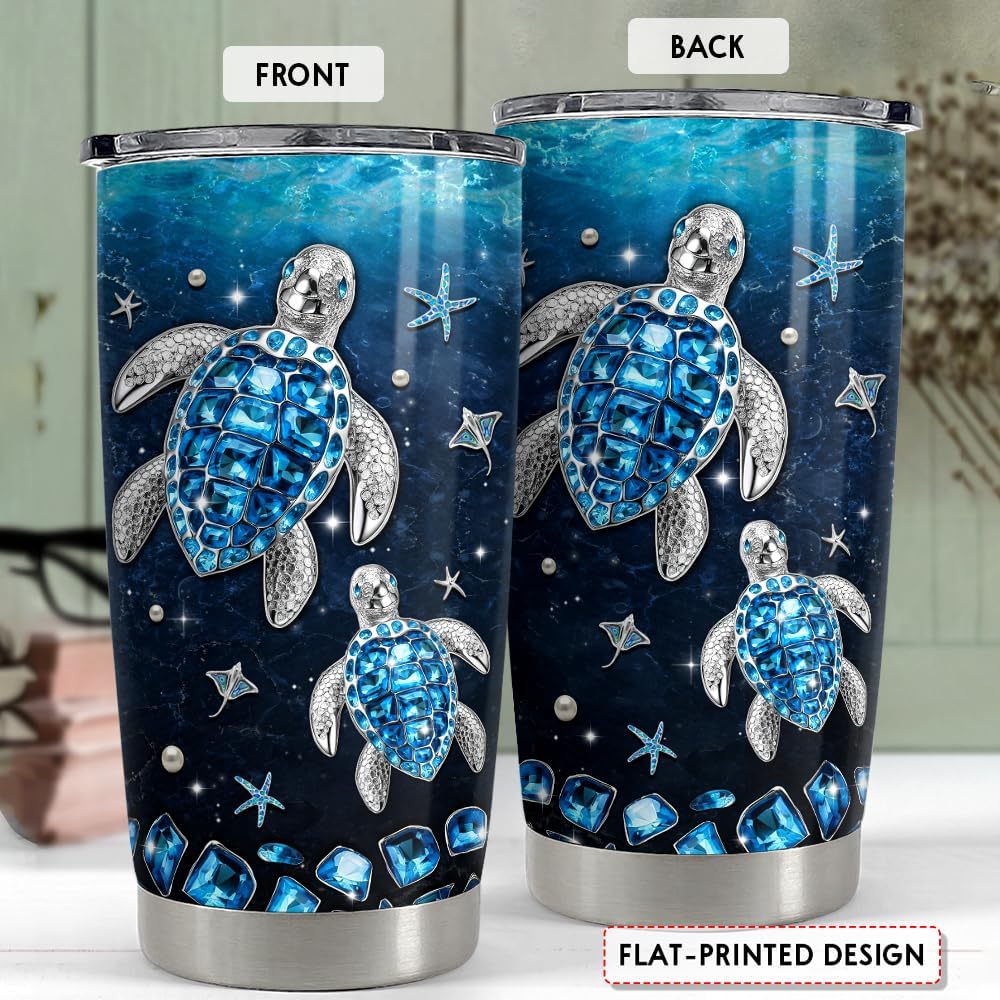 SANDJEST Sea Turtle Tumbler 20oz Stainless Steel Insulated Tumblers Coffee Travel Mug Cup Jewelry Drawings Style Turtles Gifts for Women Girls Teen Gift for Birthday Christmas - Image 2