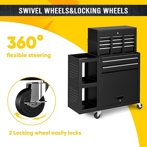 Miniatura 4 de SILVEL Cofre de herramientas con ruedas de 8 cajones, caja de herramientas montada con sistema de bloqueo automático, ruedas bloqueables, cajones