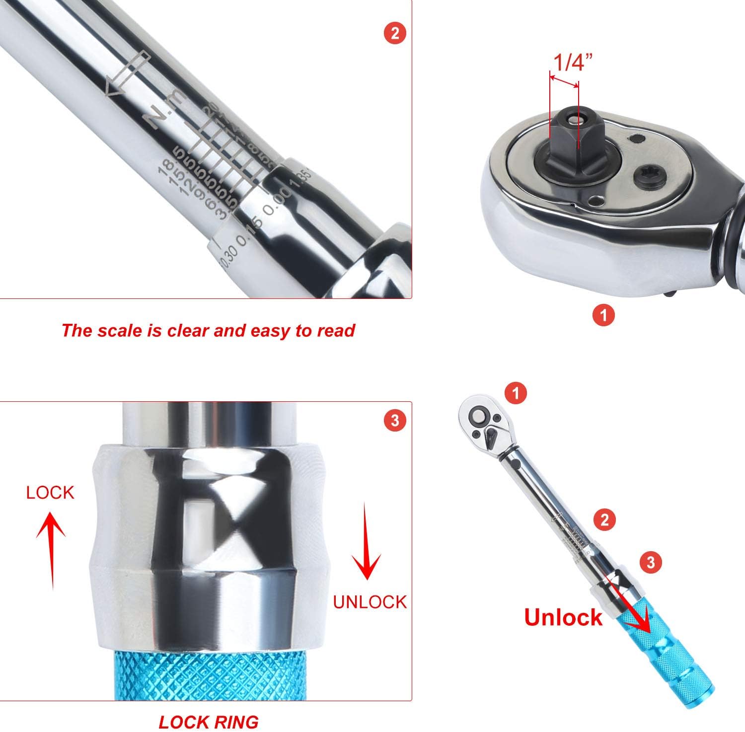 50% оƒƒ Dіѕсоunt WiMas 1/4 Inch Bicycle Torque Wrench 2 to 20 Nm Allen Torque Wrench,Click Type Drive Torque Wrench Set with Torx Socket Set Drive Extension Bar for MTB Mountain Road Bikes