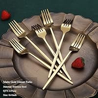 Vista 3 de Matt Gold - Juego de 6 tenedores de acero inoxidable de 8.4 pulgadas, apto para lavavajillas